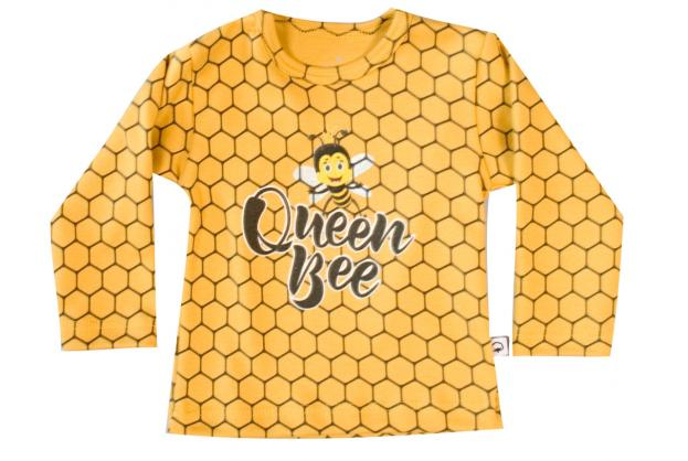 Wooden Buttons t-shirt lm  Qeen Bee honigraad oker geel